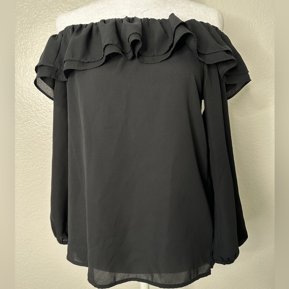 J.Crew Mercantile Off The Shoulder Black Ruffle Top-Like New